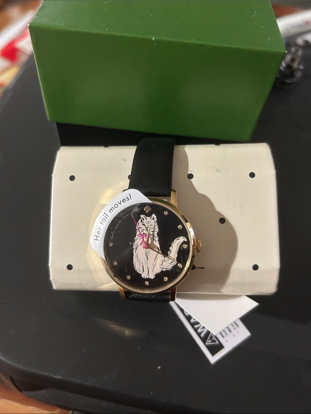 kate spade Black Dial Cat Illustration Watch with Gold Case